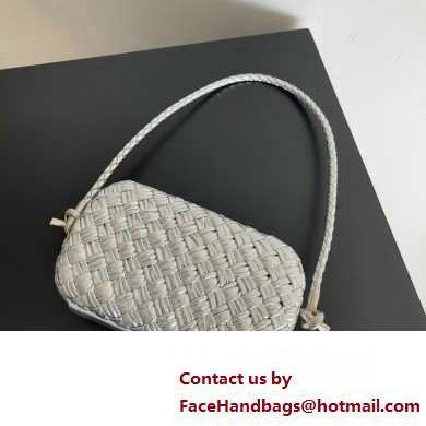 Bottega Veneta Knot On Strap Foulard intreccio leather minaudiere with strap Bag Silver