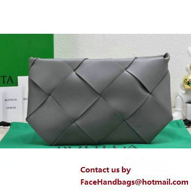 Bottega Veneta Maxi Intrecciato Padded Pouch Clutch Bag Gray