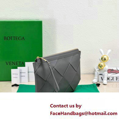 Bottega Veneta Maxi Intrecciato Padded Pouch Clutch Bag Gray