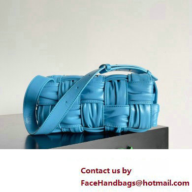 Bottega Veneta Small Brick Cassette in Foulard Intreccio Leather shoulder bag Blue