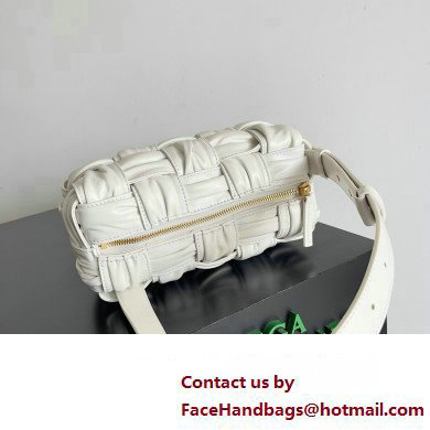Bottega Veneta Small Brick Cassette in Foulard Intreccio Leather shoulder bag White