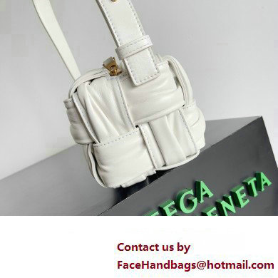 Bottega Veneta Small Brick Cassette in Foulard Intreccio Leather shoulder bag White