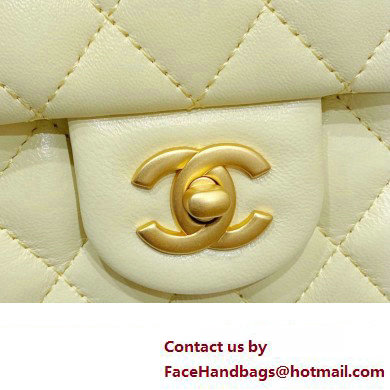 CHANEL SHEEPSKIN MEDIUM CLASSIC FLAP BAG WITH A CAMELLIA AS4046 LIGHT YELLOW 2023