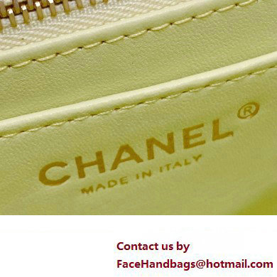 CHANEL SHEEPSKIN MEDIUM CLASSIC FLAP BAG WITH A CAMELLIA AS4046 LIGHT YELLOW 2023