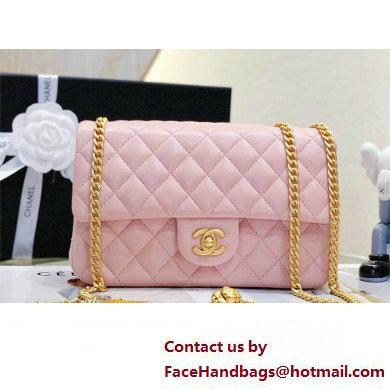 CHANEL SHEEPSKIN MEDIUM CLASSIC FLAP BAG WITH A CAMELLIA AS4046 PINK 2023