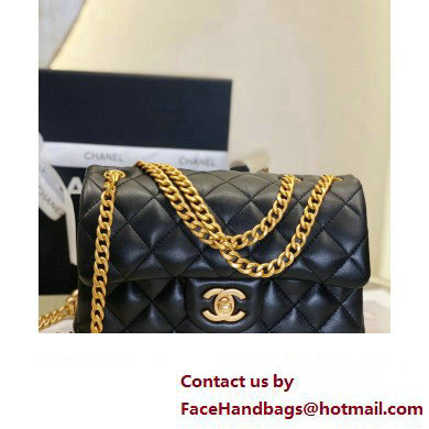 CHANEL SHEEPSKIN SMALL CLASSIC FLAP BAG WITH A CAMELLIA AS4041 BLACK 2023