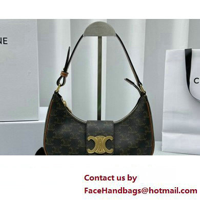 Celine Ava Triomphe Soft Bag in Triomphe Canvas and calfskin Tan