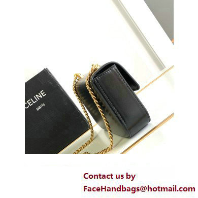 Celine CHAIN SHOULDER BAG triomphe with strass closure in shiny calfskin 197993 Black