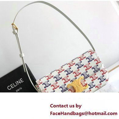 Celine SHOULDER BAG triomphe in TRIOMPHE Canvas and Calfskin 194143 Blue/Red