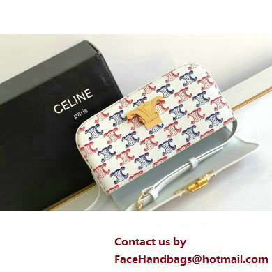Celine SHOULDER BAG triomphe in TRIOMPHE Canvas and Calfskin 194143 Blue/Red
