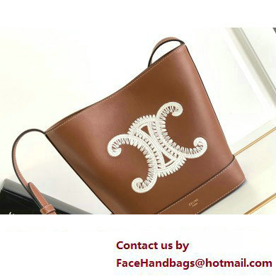 Celine SMALL BUCKET CUIR TRIOMPHE Bag in SMOOTH CALFSKIN WITH TRIOMPHE EMBROIDERY Tan 198243
