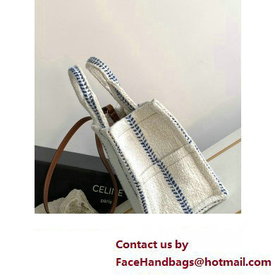 Celine Small Cabas Thais Bag In Striped Textile And Calfskin 199162 White/Blue 2023