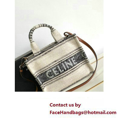 Celine Small Cabas Thais Bag In Striped Textile With Celine Jacquard 199162 Beige/Black 2023