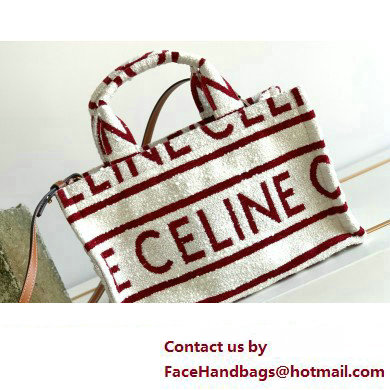 Celine Small Cabas Thais Bag In Textile With Celine All Over 199162 White/Red 2023