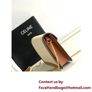 Celine WALLET ON CHAIN triomphe Bag in in TEXTILE TRIOMPHE AND CALFSKIN 10J733 Natural / Tan