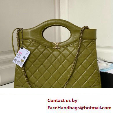 Chanel 31 Large Shopping Bag in Shiny Crumpled Calfskin AS1010 olive green 2023 - Click Image to Close