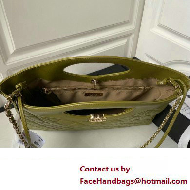 Chanel 31 Large Shopping Bag in Shiny Crumpled Calfskin AS1010 olive green 2023