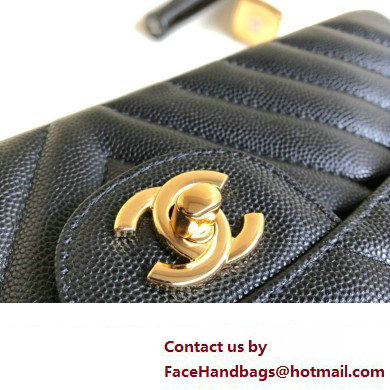 Chanel BLACK Chevron Medium Flap Bag in caviar leather With gold Hardware