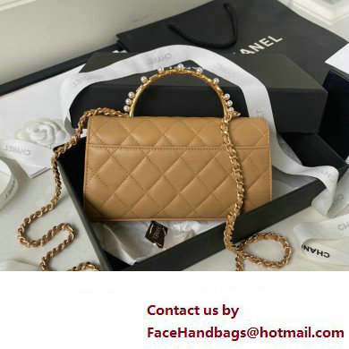Chanel Clutch with Chain Bag in Lambskin and Imitation Pearls AP3512 Khaki 2023