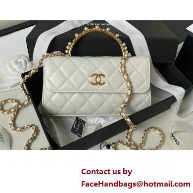 Chanel Clutch with Chain Bag in Lambskin and Imitation Pearls AP3512 White 2023