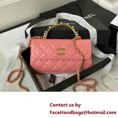 Chanel Clutch with Chain in Lambskin and Imitation Pearls AP3512 PINK 2023