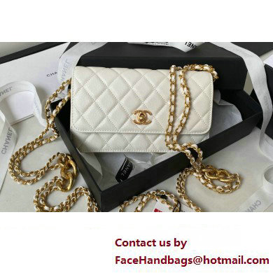 Chanel Grained Calfskin Wallet On Chain WOC Bag AP3368 White 2023