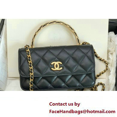 Chanel Lambskin Phone Holder with Chain Bag Black with Top Handle AP3385 2023