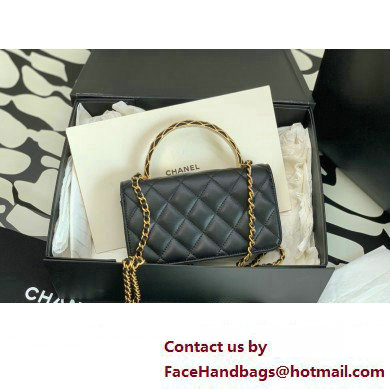Chanel Lambskin Phone Holder with Chain Bag Black with Top Handle AP3385 2023