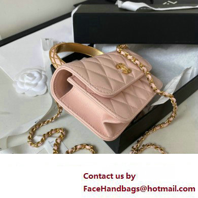 Chanel Lambskin Phone Holder with Chain Bag PINK with Top Handle AP3385 2023