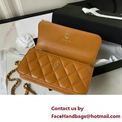 Chanel Lambskin Phone Holder with Chain Bag TAN with Top Handle AP3385 2023