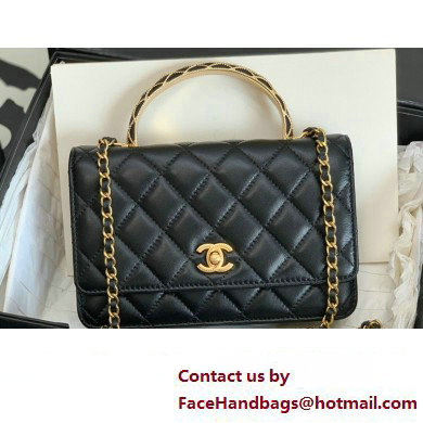 Chanel Lambskin Wallet On Chain Bag Black with Top Handle 2023