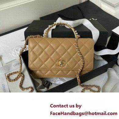Chanel Wallet on Chain in Lambskin and Imitation Pearls AP3504 khaki 2023