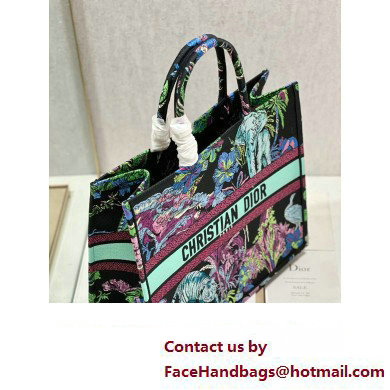 Dior Large Book Tote Bag in Multicolor Toile de Jouy Voyage Embroidery Green