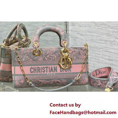 Dior Medium Lady D-Joy Bag in Gray and Pink Toile de Jouy Reverse Embroidery