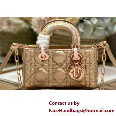 Dior Micro Lady D-Joy Bag in Iridescent and Cannage Lambskin Pink Gold