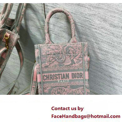 Dior Mini Dioriviera Book Tote Phone Bag in Gray and Pink Toile de Jouy Reverse Embroidery