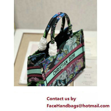 Dior Small Book Tote Bag in Multicolor Toile de Jouy Voyage Embroidery Green