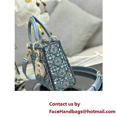 Dior Small Lady Dior Bag in Metallic Calfskin and Satin with Celestial Blue Resin Bead Embroidery 2023