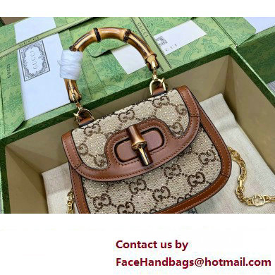 Gucci Bamboo 1947 mini top handle bag canvas with GG crystal 735116 Gucci Bamboo 1947 mini top handle bag canvas with GG crystal 735116