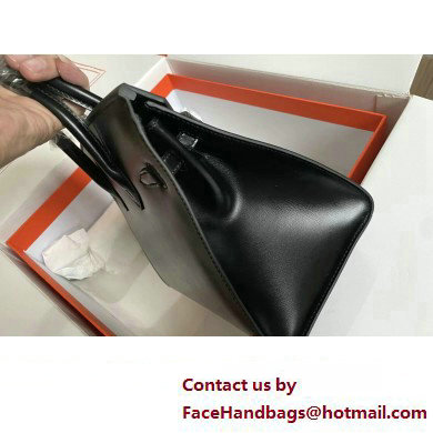 Hermes Birkin 25/30 In Original Box Leather Black with Silver Hardware (Full Handmade) - Click Image to Close