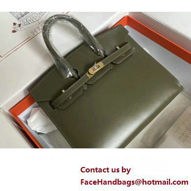 Hermes Birkin 25/30 In Original Box Leather Olive Green with Gold/Silver Hardware (Full Handmade) - Click Image to Close