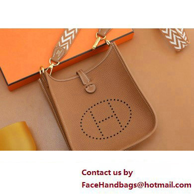Hermes III TPM Evelyne Bag In Original Togo Leather with Gold/Silver Hardware gold brown(Full Handmade)
