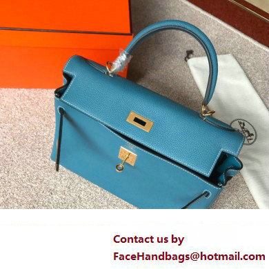 Hermes Kelly 28cm/32cm Bag In Original togo Leather With Gold/Sliver Hardware blue jean(full handmade)