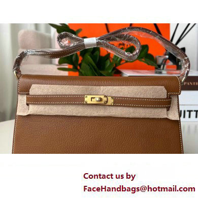 Hermes Kelly Elan Bag In Original Mysore Leather Golden Brown 2023(Full Handmade)