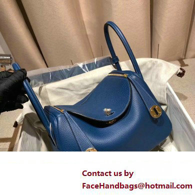 Hermes Lindy 26cm Bag in original taurillon clemence leather deep blue(handmade)
