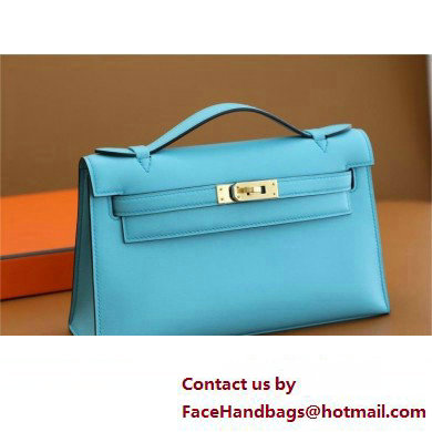 Hermes Mini Kelly 22 Pochette Bag Blue du nord in Swift Leather(handmade)