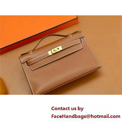 Hermes Mini Kelly 22 Pochette Bag gold brown in Swift Leather(handmade)