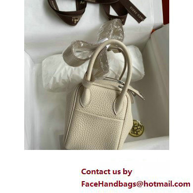 Hermes Mini Lindy 19cm Bag in original taurillon clemence leather craie(handmade)
