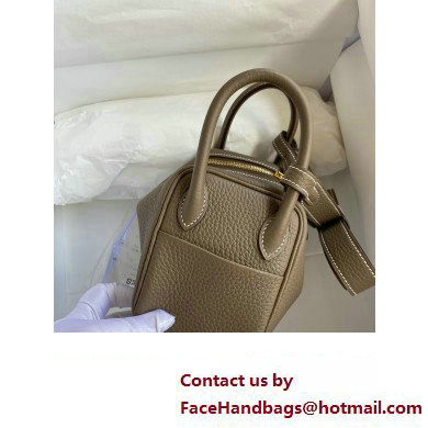 Hermes Mini Lindy 19cm Bag in original taurillon clemence leather etoupe gray (handmade)