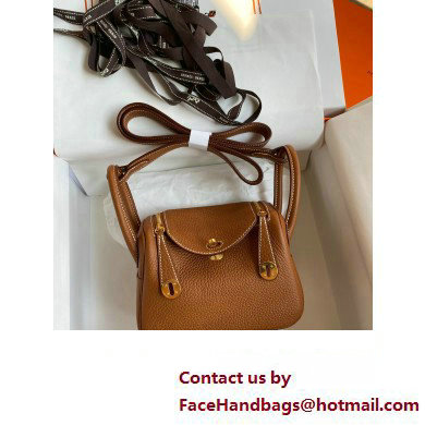 Hermes Mini Lindy 19cm Bag in original taurillon clemence leather golden brown(handmade)
